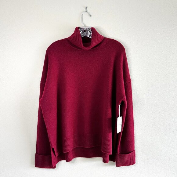 Nordstrom Wool & Cashmere Turtleneck Sweater Burgundy Large NEW - Picture 2 of 11